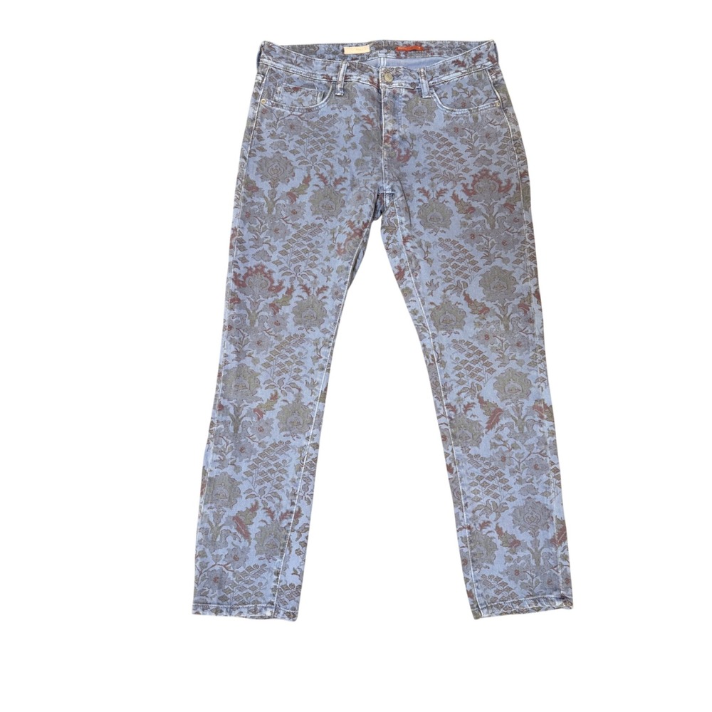 Pilcro and the Letterpress Slim Boyfriend Damask Floral Print Jeans Blue Size 29